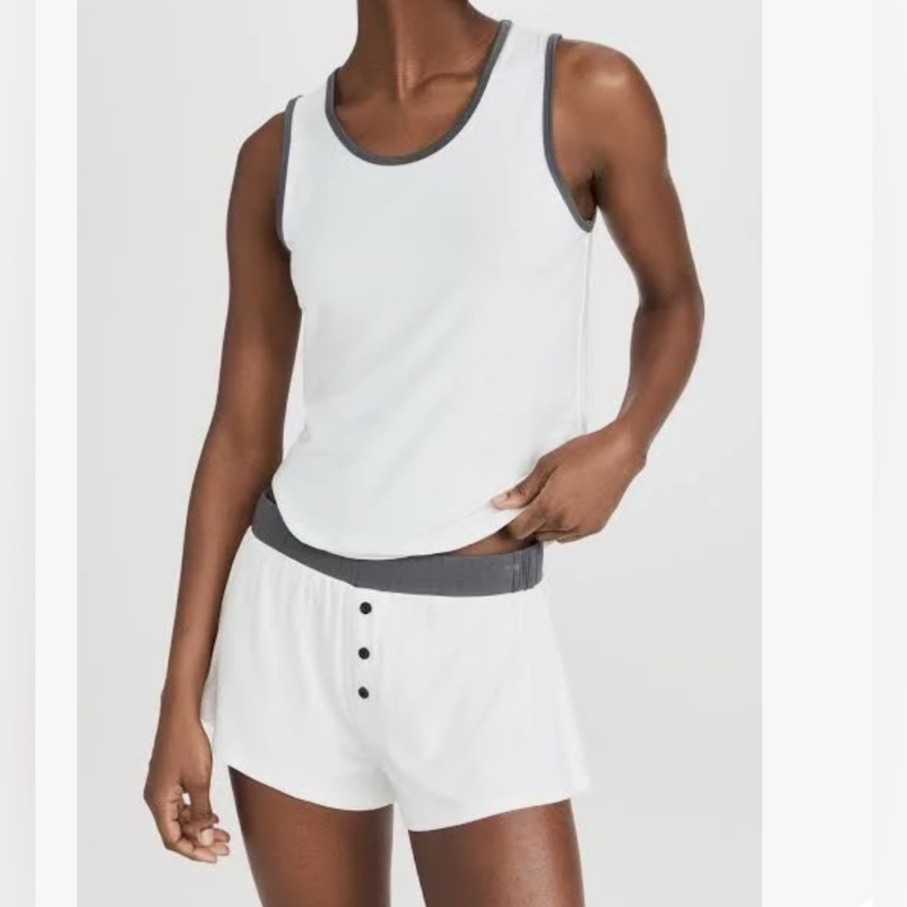 NWT Revolve Plush Soft Jersey White/Charcoal Pajama Set Size S